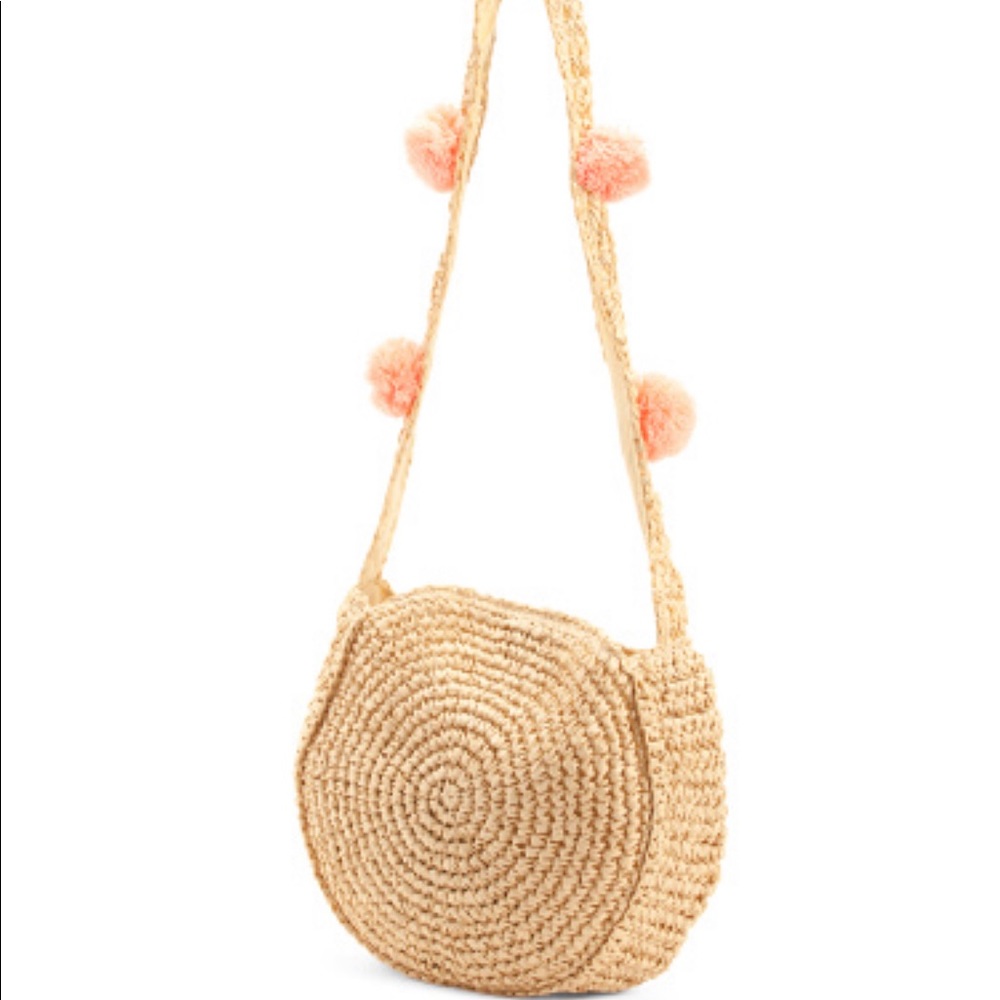 Shiraleah Raffia Straw W/Pom Pom Crossbody Bag
